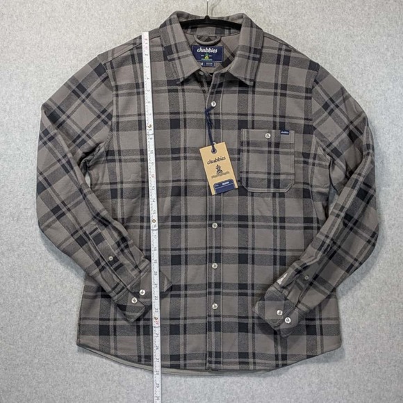 NWT Chubbies The Iron Curtain Plaid Flannel Overshirt Mens M Gray Black - Picture 4 of 12